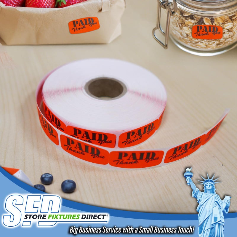 Store Fixtures Direct Paid Thank You Store Sticker, Fluorescent Orange Self-Adhesive Retail Merchandise Labels - 1000 Pack - Image 4